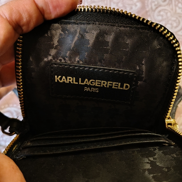 Karl Lagerfeld Black and Gold Cat Phone Crossbody Bag - Picture 3 of 8